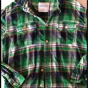 🦎Aeropostale Green Flannel LS Plaid Lg🦎
